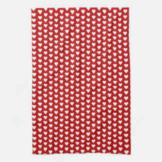 White Hearts On Red Background Dish Towel