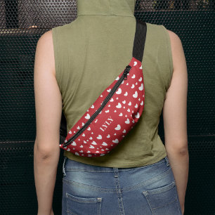 White Hearts On Red Background Valentine's Day Bum Bags