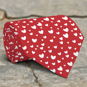 White Hearts On Red Background Valentine's Day Tie