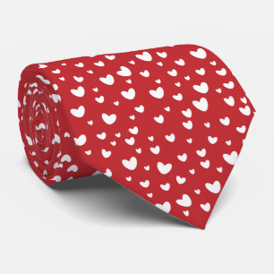 White Hearts On Red Background Valentine's Day Tie