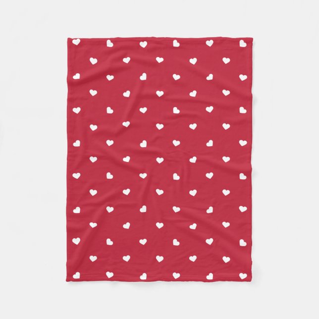 White Hearts On Red Fleece Blanket (Front)