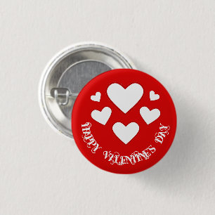White Hearts on Red, Happy Valentine's Day 3 Cm Round Badge