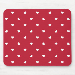 White Hearts On Red Mouse Mat