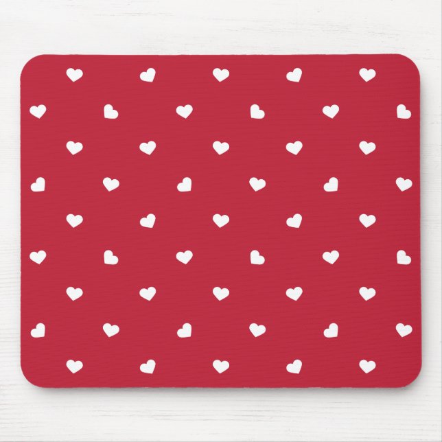 White Hearts On Red Mouse Mat (Front)