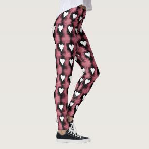 White Hearts On Red Panel Leggings