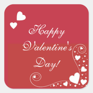 White Hearts on Red Square Sticker