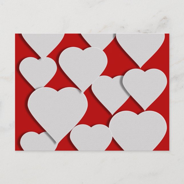 White Hearts on Red Valentine Holiday Postcard (Front)