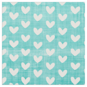 White Hearts on Teal Fabric