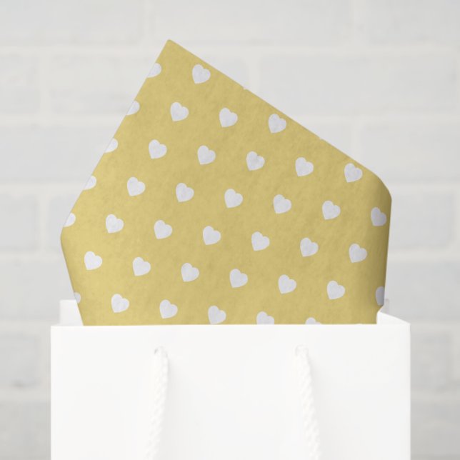 White Hearts on Vintage Baby Yellow Tissue Paper (Gift Bag)