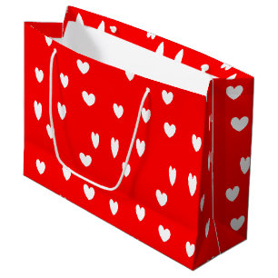 White hearts pattern on red large gift bag
