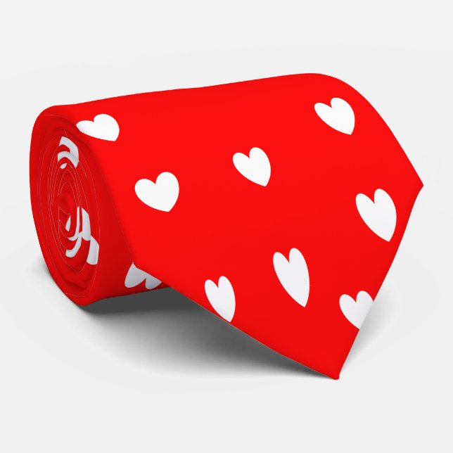 White hearts pattern on red tie (Rolled)