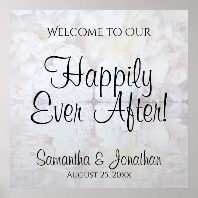 White Hearts & Peonies Elegant Wedding Welcome Poster (Front)