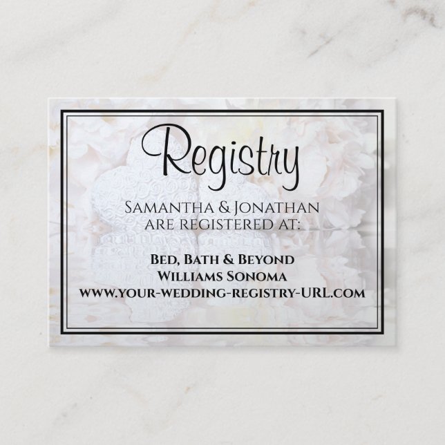 White Hearts & Peony Flowers Wedding Registry Enclosure Card (Front)