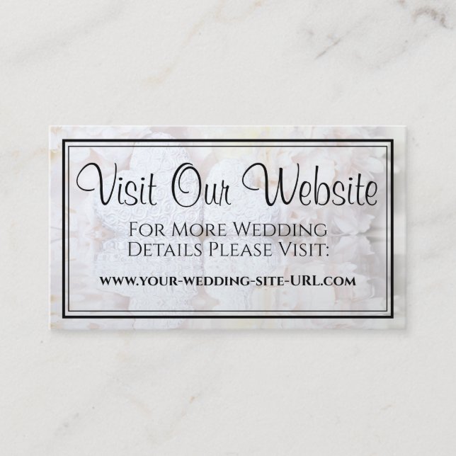 White Hearts & Peony Flowers Wedding Website Enclosure Card (Front)