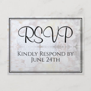 White Hearts & Peony Reflections Wedding RSVP Postcard