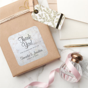 White Hearts & Peony Reflections Wedding Thank You Square Sticker