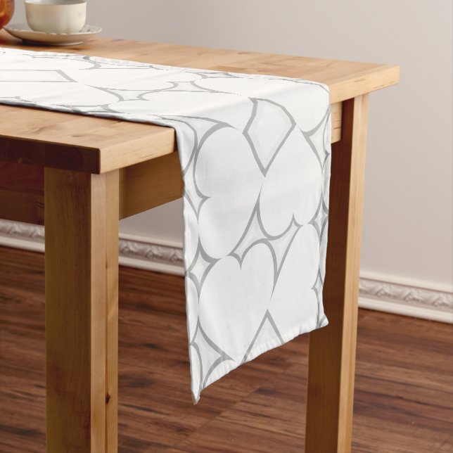 White Hearts Silver Diamond Short Table Runner (In Situ)