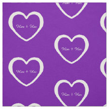 White Hearts with Names on Purple Fabric