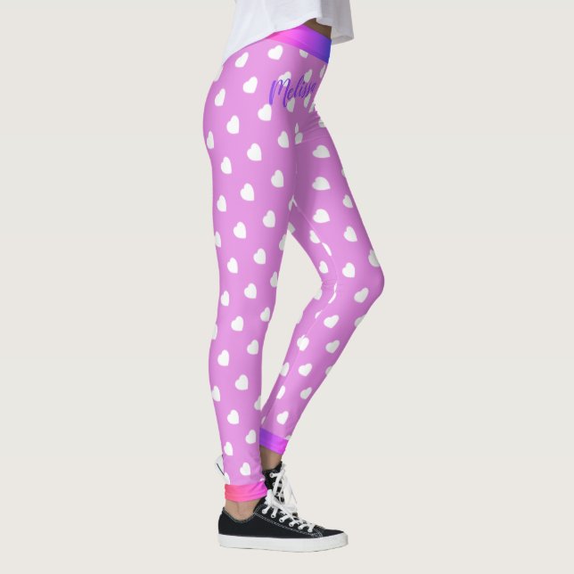 White Hearts with Your Name on Pink Leggings (Right)