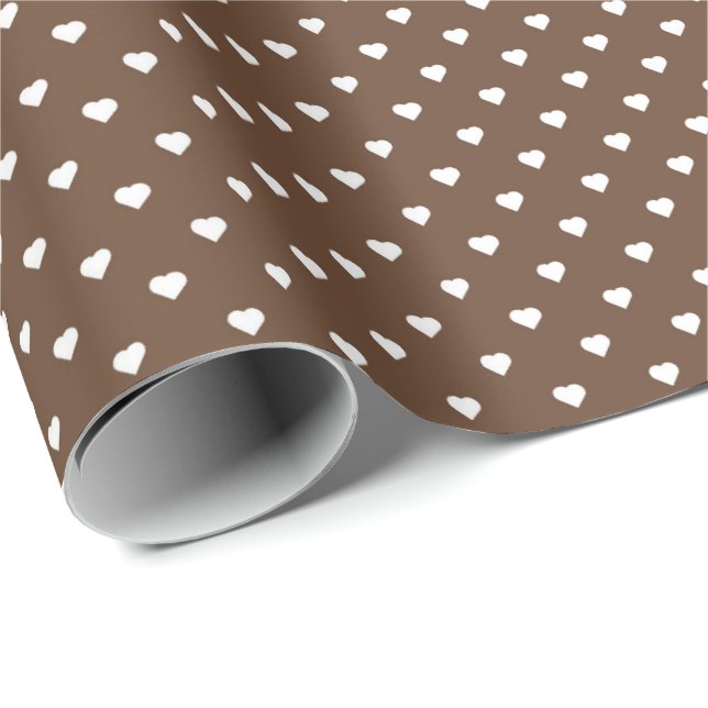White Hearts Wrapping Paper | Brown (Roll Corner)