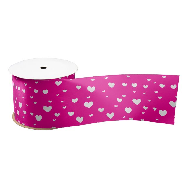 White Heats On Neon Pink Satin Ribbon (Spool)