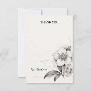 White Hellebore Lunaria Line Art Wedding Thank You Card