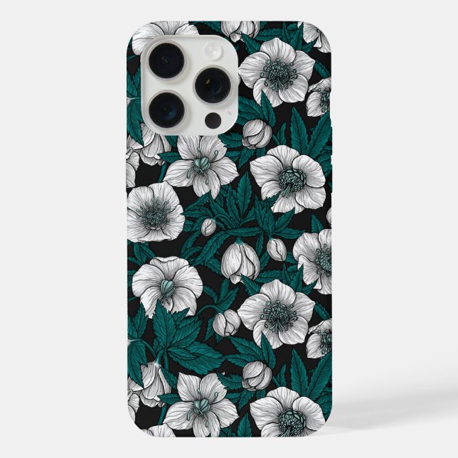 White Hellebores with blue leaves iPhone Case (Back)