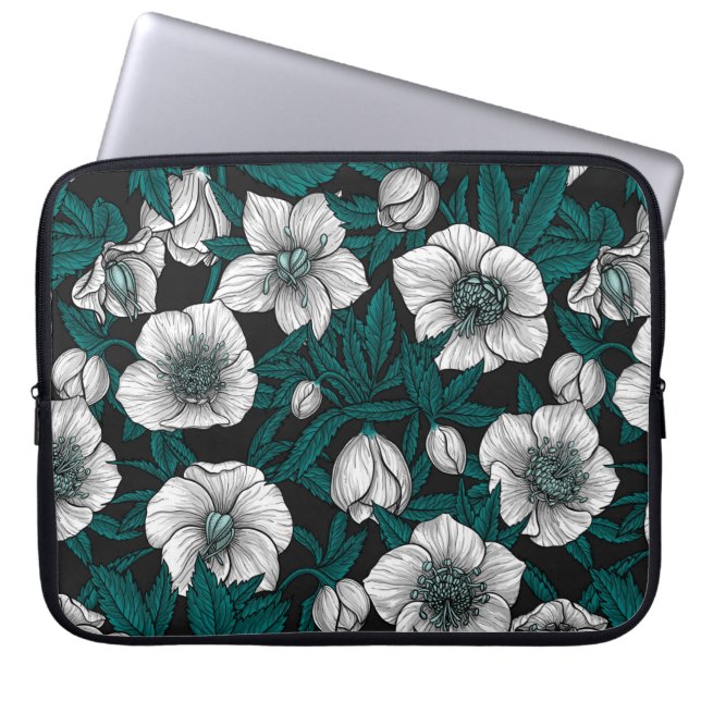 White Hellebores with blue leaves Laptop Sleeve (Front)