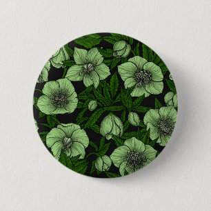White Hellebores with leaves 6 Cm Round Badge