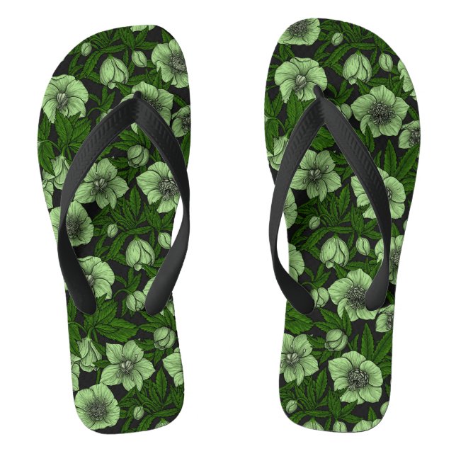 White Hellebores with leaves Flip Flops (Footbed)