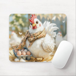 White Hen With Eggs In a Carton Mouse Mat