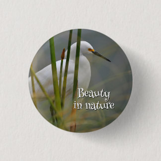 White heron 3 cm round badge