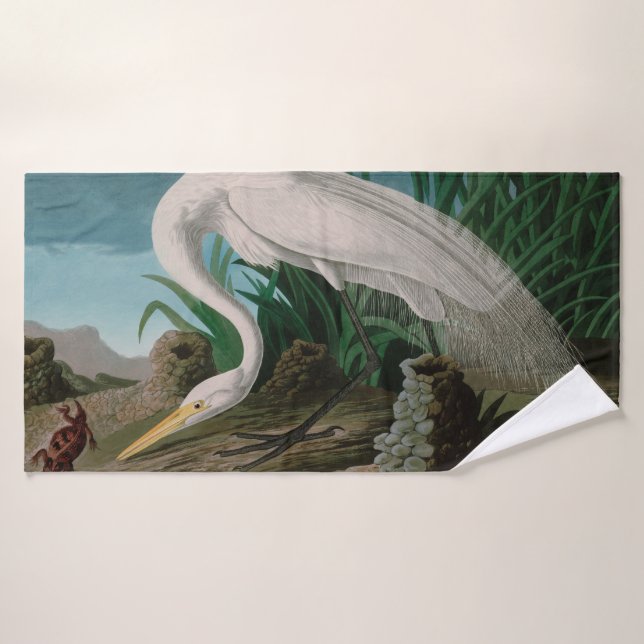 White Heron Birds of America Audubon Print Bath Towel Set (Bath Towel)