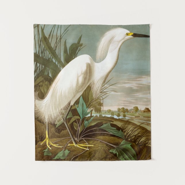 White Heron by John James Audubon Tapestry (Front)