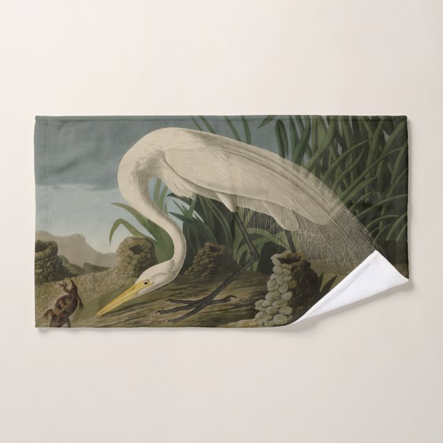 White Heron, Great Egret, Audubon Birds of America Bath Towel Set (Hand Towel)
