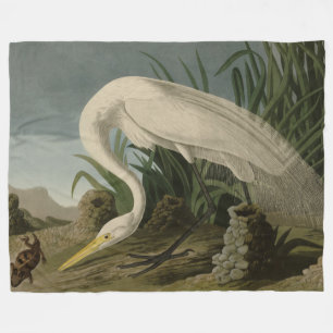 White Heron, Great Egret, Audubon Birds of America Fleece Blanket