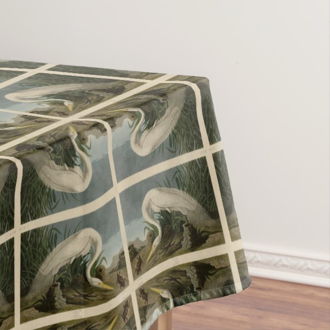 White Heron, Great Egret, Audubon Birds of America Tablecloth (In Situ)
