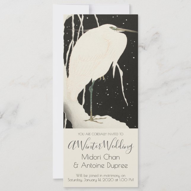 White Heron In Snow Winter Wedding Invitation (Front)