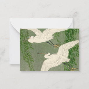 White Herons and Willow in Rain by Ohara Koson Card