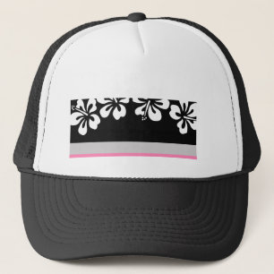 White hibiscus and Black Background Hawaii gifts Trucker Hat