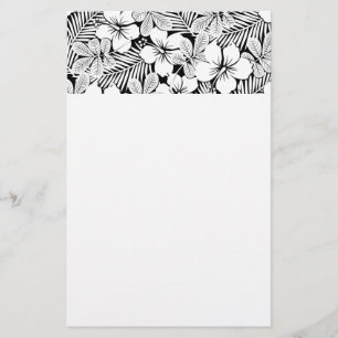 White hibiscus and palm leaves stationery