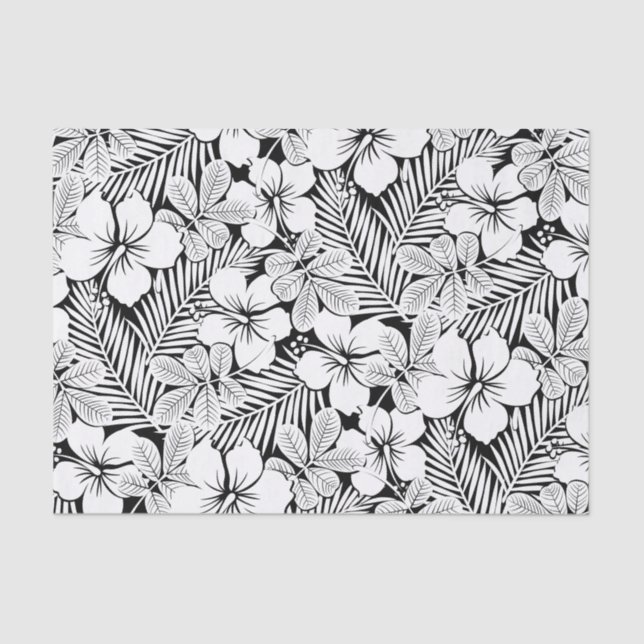 White hibiscus and palm leaves tissue paper (Front)