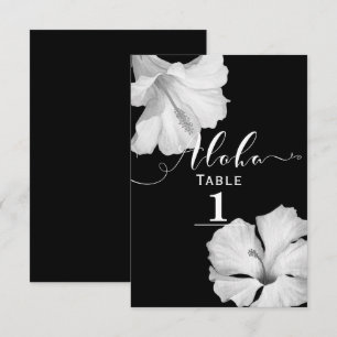 White Hibiscus Black Tropical Wedding Table Number
