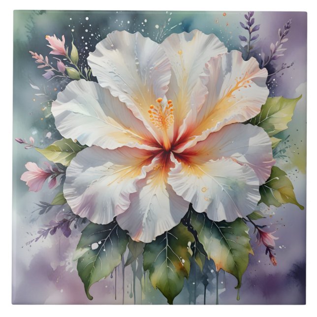 white hibiscus dream tile (Front)