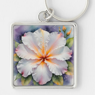 white hibiscus flower keychain
