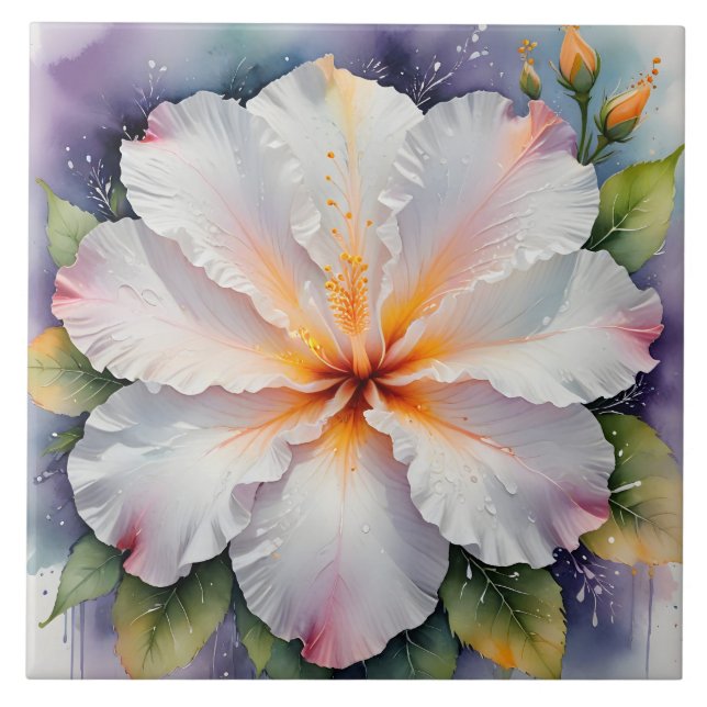 white hibiscus flower tile (Front)