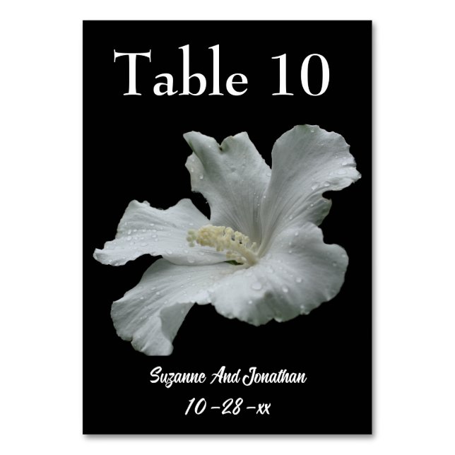 White Hibiscus Flower Wedding  Table Number (Front)