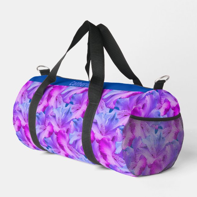 White Hibiscus Flowers Bouquet Tinted Personalised Duffle Bag (Right Corner)