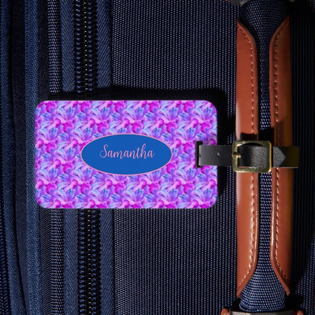 White Hibiscus Flowers Bouquet Tinted Personalised Luggage Tag (Front Insitu 4)