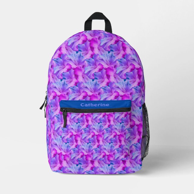 White Hibiscus Flowers Bouquet Tinted Personalised Printed Backpack (Front)